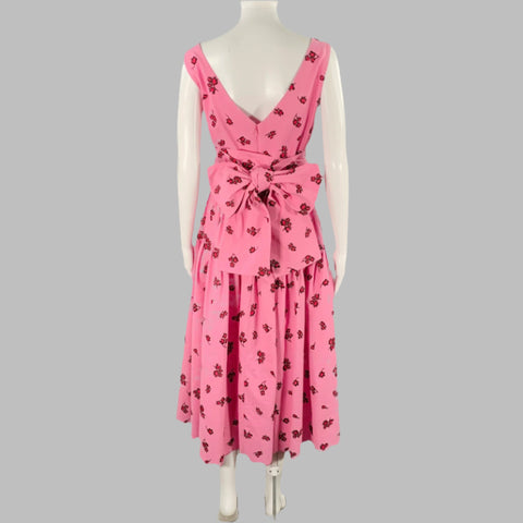 ERDEM Size 6 Pink Brown Cotton Blend Embroidered Sleeveless Long Dress