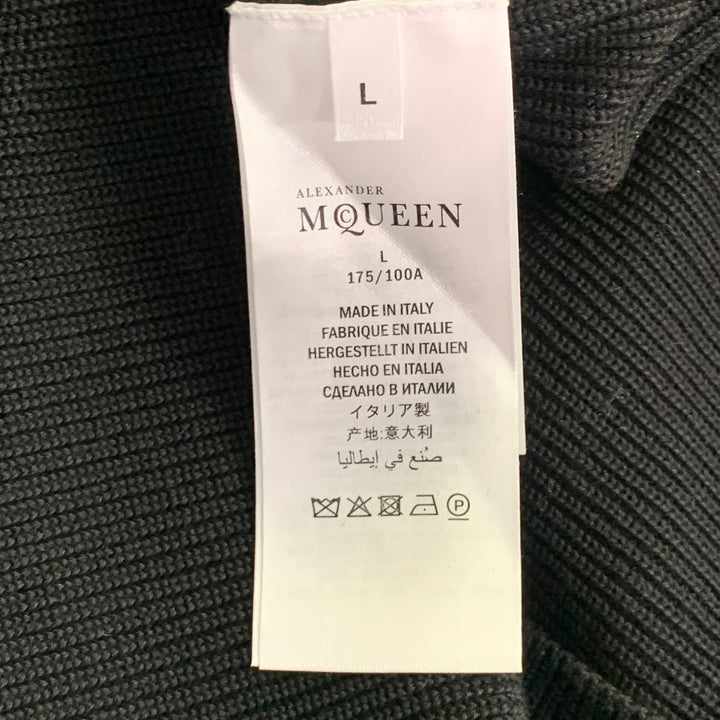 ALEXANDER MCQUEEN 2018 Size L Black Multi Color Embroidery Cotton Crew Neck Sweater