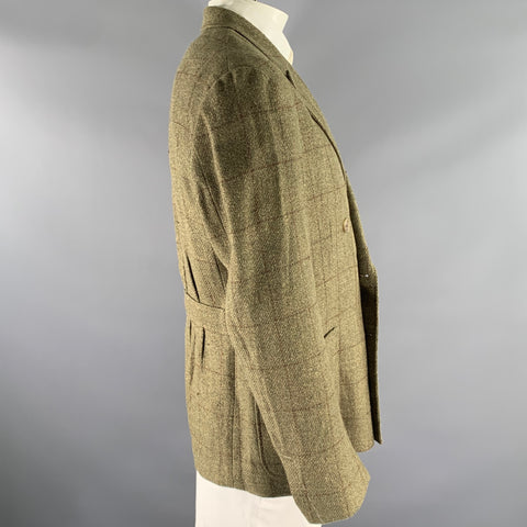 RALPH LAUREN Size 46R Green Brown Window Pane Wool Linen Silk Sport Coat