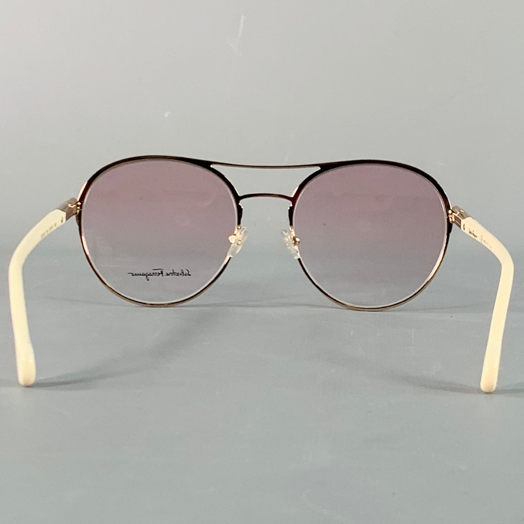 SALVATORE FERRAGAMO Rose Gold Acetate Metal Aviator Sunglasses