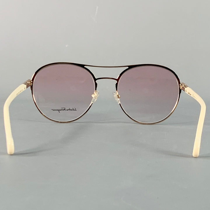 SALVATORE FERRAGAMO Rose Gold Acetate Metal Aviator Sunglasses