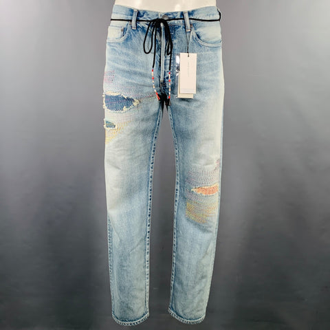 JOHN ELLIOTT Size 34 -Daze Opal Sashiko- Blue Multi Color Embroidery Cotton Jeans