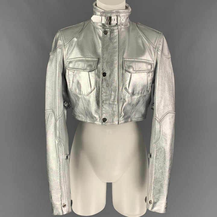 RALPH LAUREN Black Label Size M Silver Leather Metallic Lambskin Jacket