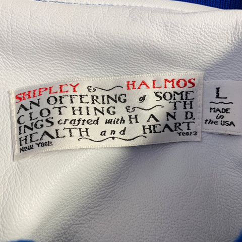 SHIPLEY and HALMOS Size L Blue White Contrast Trim Snaps Varsity Jacket