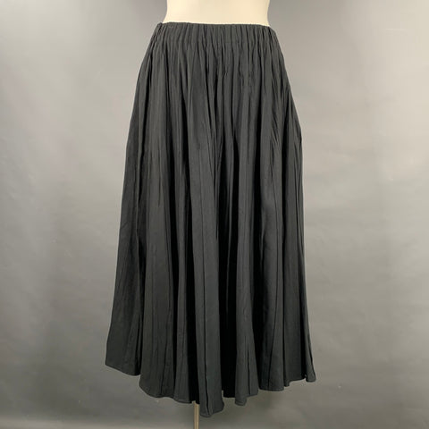 THE ROW Size L Grey Slate Silk  Linen Pleated Midi Skirt