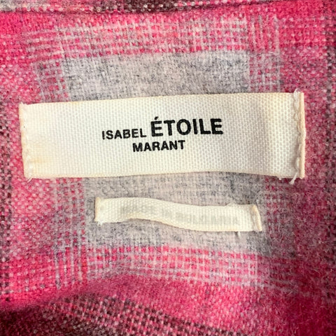 ISABEL MARANT ETOILE Size S Marcelia Grey Fuchsia Wool Blend Plaid Snaps Shirt