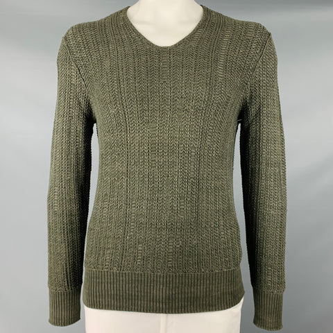 JOHN VARVATOS Jersey Cuello Pico Seda Algodón Punto Verde Talla L