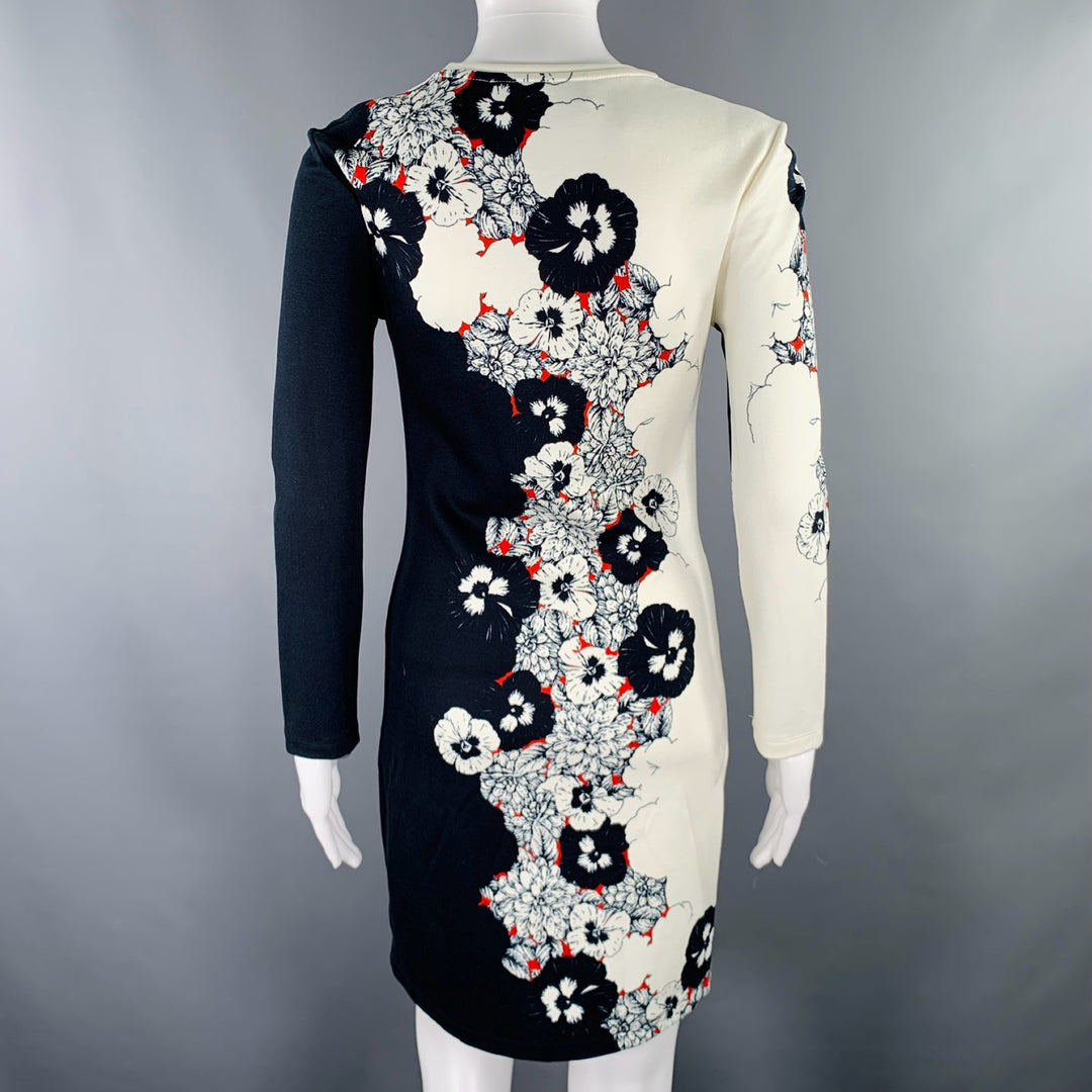 PRABAL GURUNG Size S Navy Cream Floral Sheath Cocktail Dress