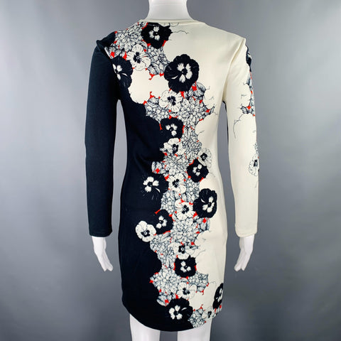 PRABAL GURUNG Size S Navy Cream Floral Sheath Cocktail Dress