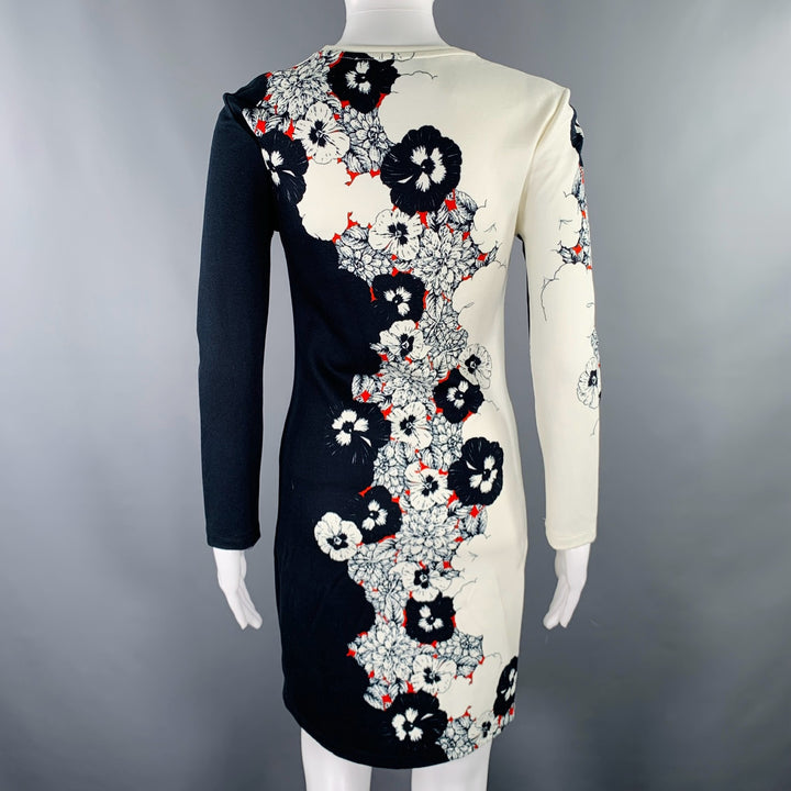 PRABAL GURUNG Size S Navy Cream Floral Sheath Cocktail Dress