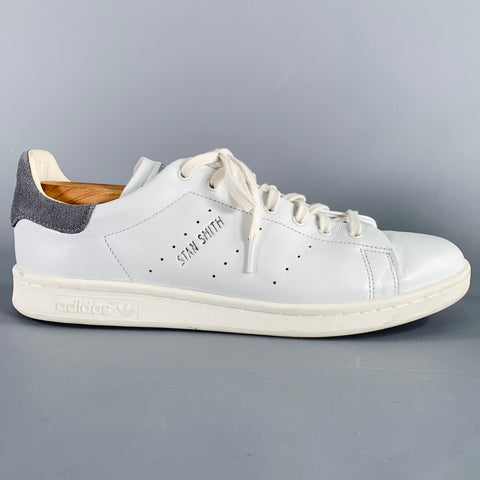 ADIDAS Size 11.5 White Grey Color Block Leather Low Top Sneakers