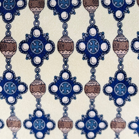 CHANEL Yellow Blue Abstract Beaded Print Silk Tie