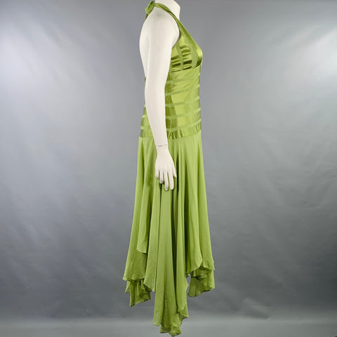 BCBG Size 12 Green Silk Mixed Fabrics Halter Mid Calf Dress