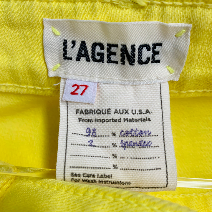 L'AGENCE Size 27 Yellow Cotton Blend Distressed Zip Up Jeans