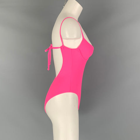 FRANKIES BIKINIS Size XS Pink Nylon Spandex Ribbed Swimsuit