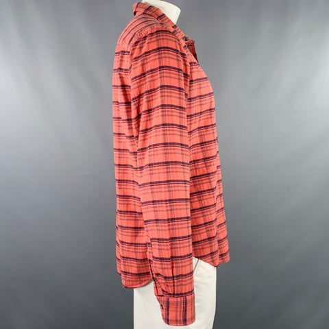Chemise à manches longues S.K.U. motif carreaux brique grise en coton taille L à une poche