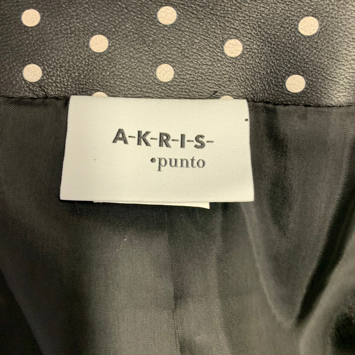 AKRIS Size 8 Black White Lambskin Leather Polka Dot Biker Jacket