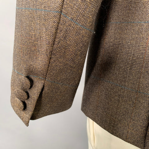 PRADA Size 42 Brown Mustard Window Pane Single Breasted Sport Coat