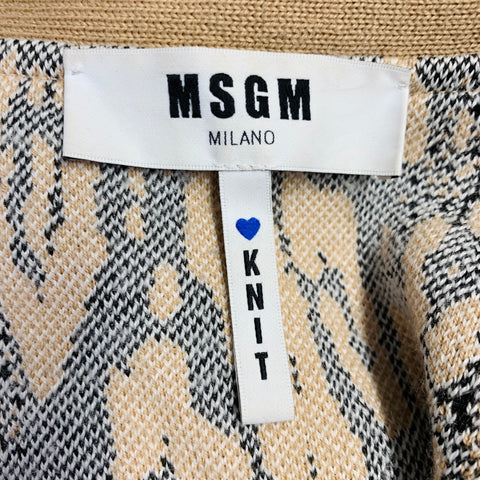 MSGM Size M Khaki Black White Viscose Blend Distressed Oversized Mixed Patterns Cardigan