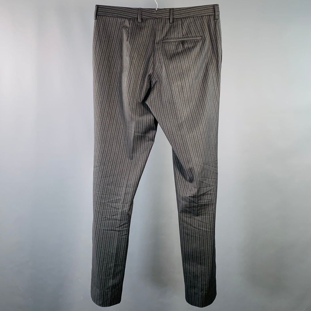 NEIL BARRETT Size 32 Black Charcoal Stripe Wool Flat Front Tapered Dress Pants