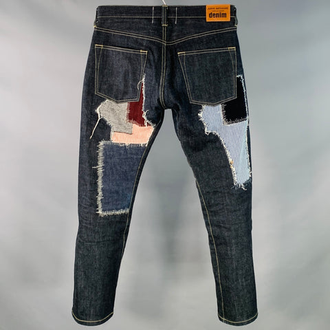 JUNYA WATANABE Size S Indigo Multi Color Patchwork Cotton Straight Distressed Jeans