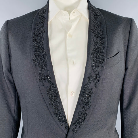 ETRO Size 44 Black Beaded Wool Shawl Collar Sport Coat