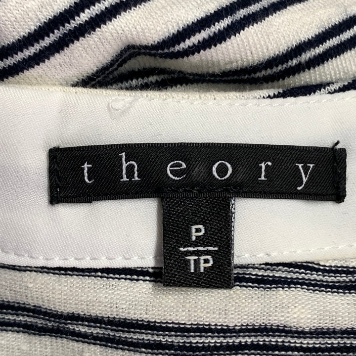 THEORY Size S Adiany B White Navy Linen Cotton Blend Stripe Midi T-Shirt Dress