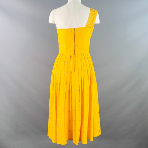 GRETA PLATTRY Vintage Size M Yellow Gold Embroidered One Shoulder Dress