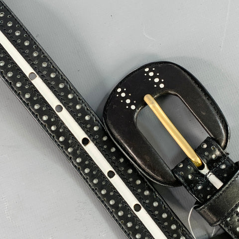 LAUREL Size S Black White Perforated Two Tone Leather Belt