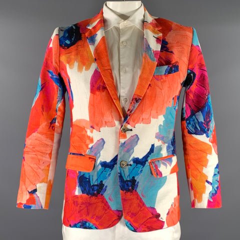 MR TURK Chest Size 40 Orange Multi Color Abstract Cotton Spandex Sport Coat