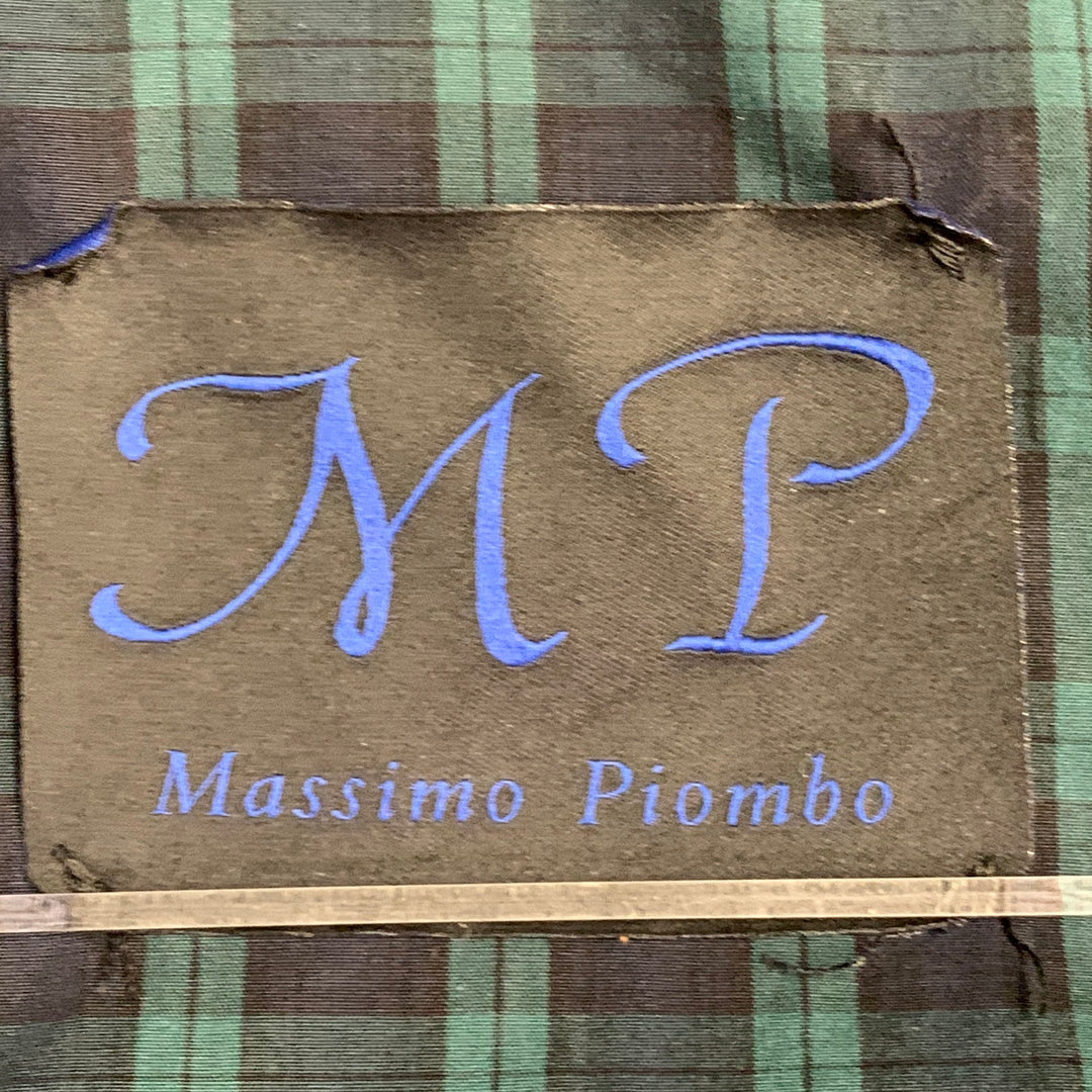 MASSIMO PIOMBO Size 42 Green Black Glenplaid Hidden Buttons Bomber Jacket