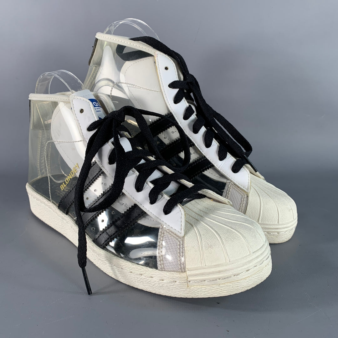ADIDAS Size 9 White Black See-Through Acetate Ankle Sneakers ADIDAS Size 9 White Black See-Through Acetate Ankle Sneakers