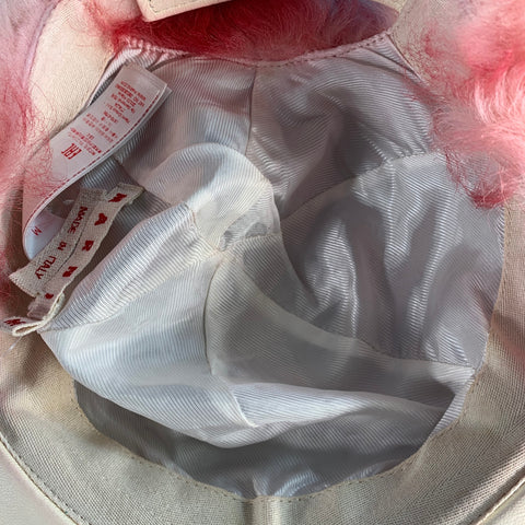 MARNI Red White Lamb Shearling Fur Hook Loop Baseball Cap