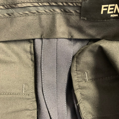 FENDI Size 30 Navy Wool Blend Flat Front Straight Zip Fly Dress Pants