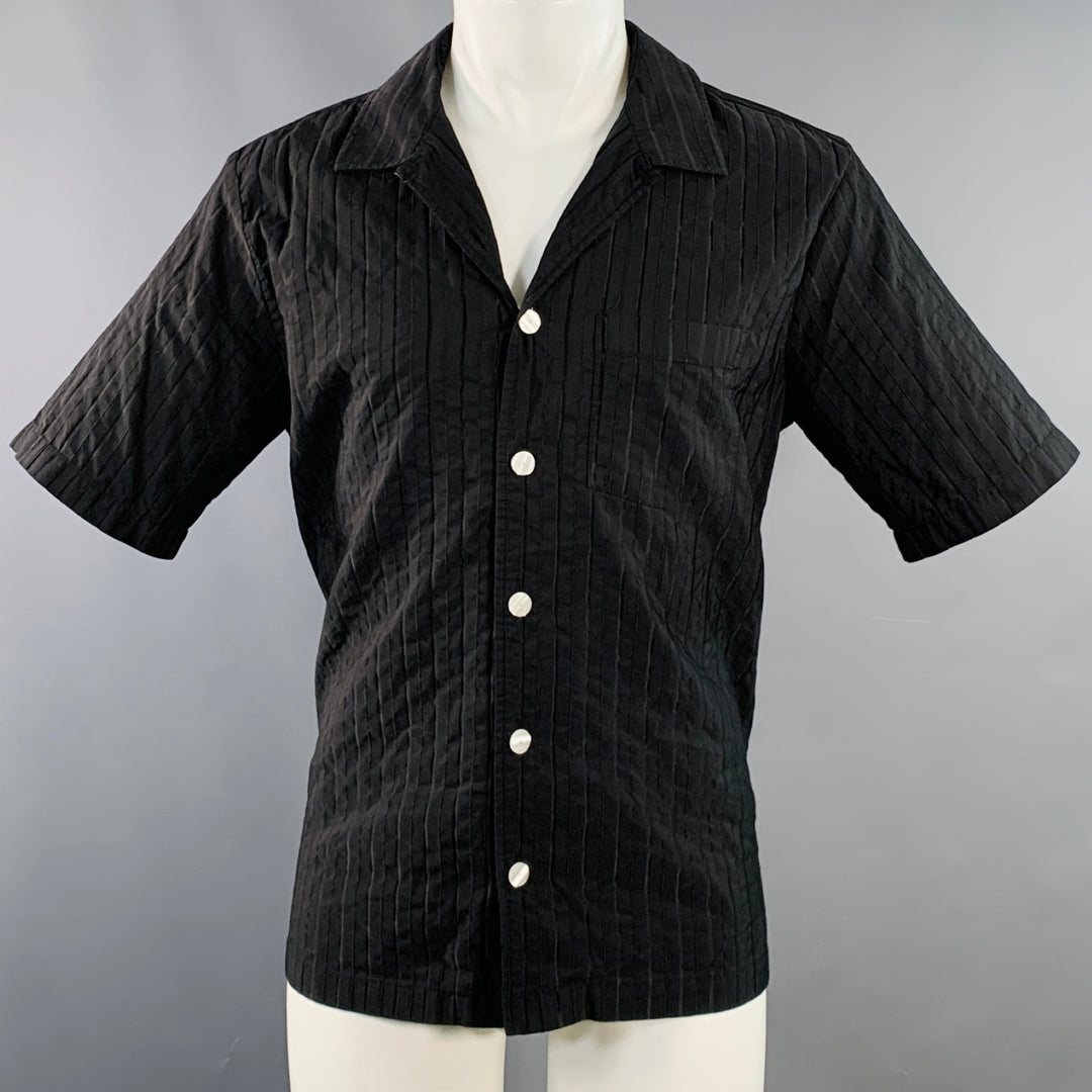 OUR LEGACY Size S Black Pinstripe Polyester Cotton Short Sleeve Shirt