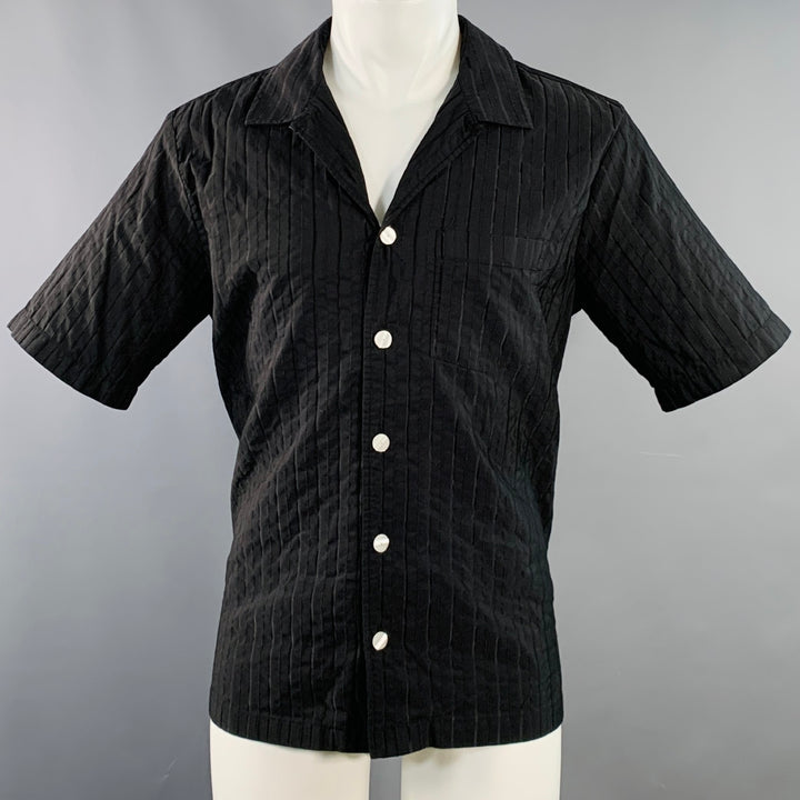 OUR LEGACY Size S Black Pinstripe Polyester Cotton Short Sleeve Shirt