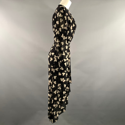 THE KOOPLES Size 1 Black White Viscose Leafs High Low Dress