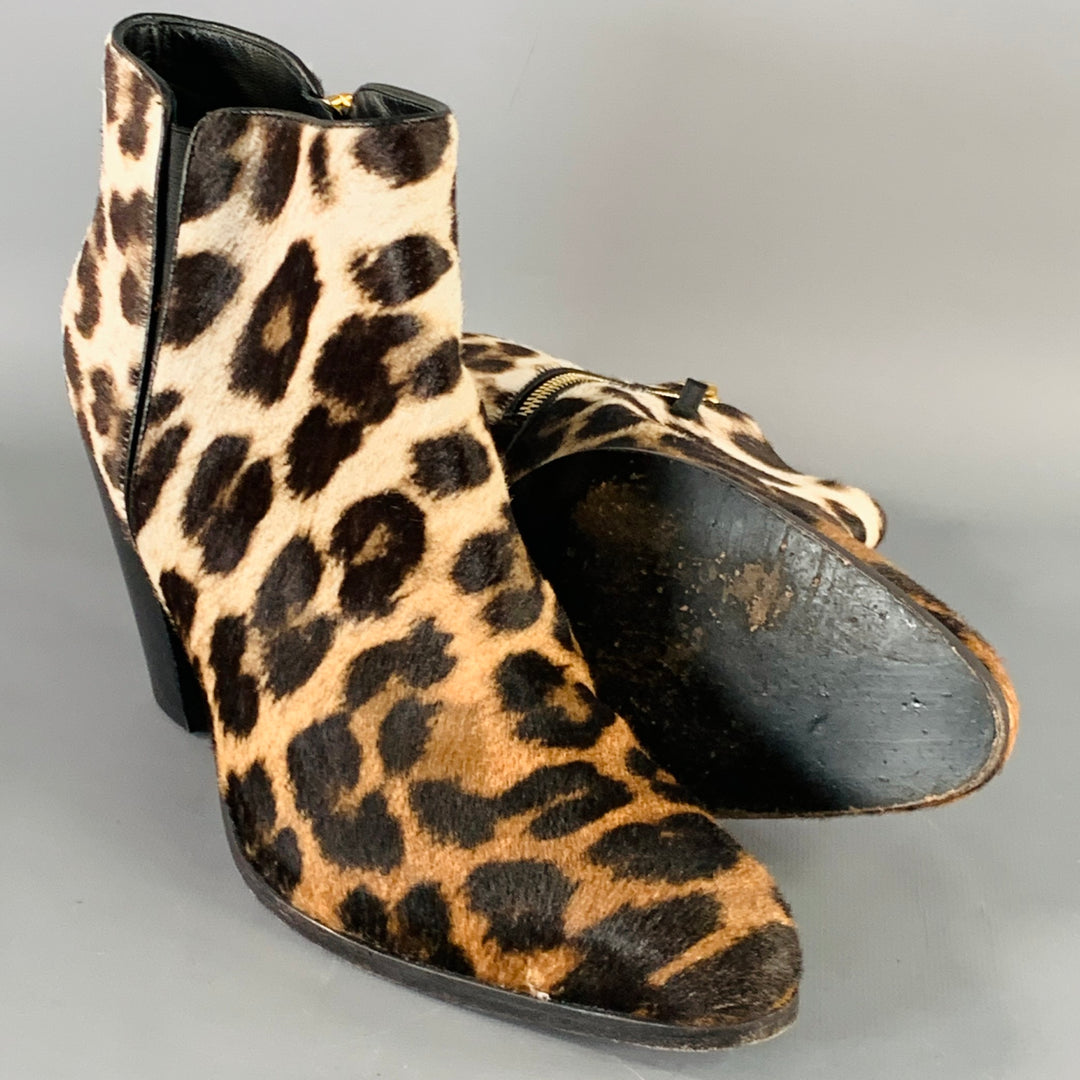 GIUSEPPE ZANOTTI Size 9 Black Brown Animal Print Side Zipper Ankle Boots