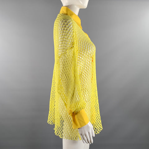 MSGM Size M Yellow Cotton Mesh Button Up Shirt