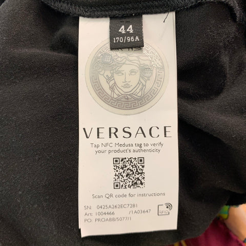 VERSACE Size 8 Black Multi-Color Viscose Elastane Long Sleeve Casual Top