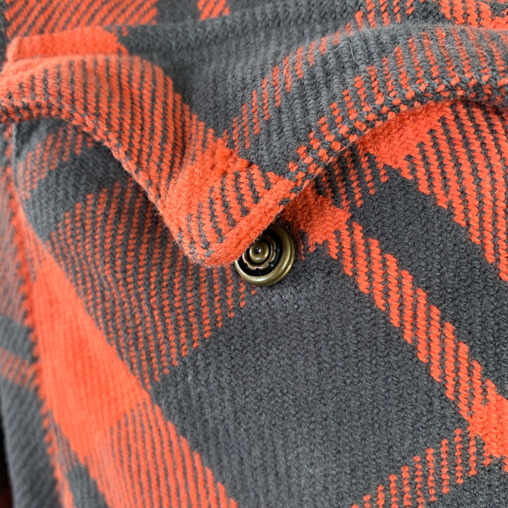 POLO by RALPH LAUREN Size L Orange Black Plaid Cotton Snaps Western Long Sleeve Shirt