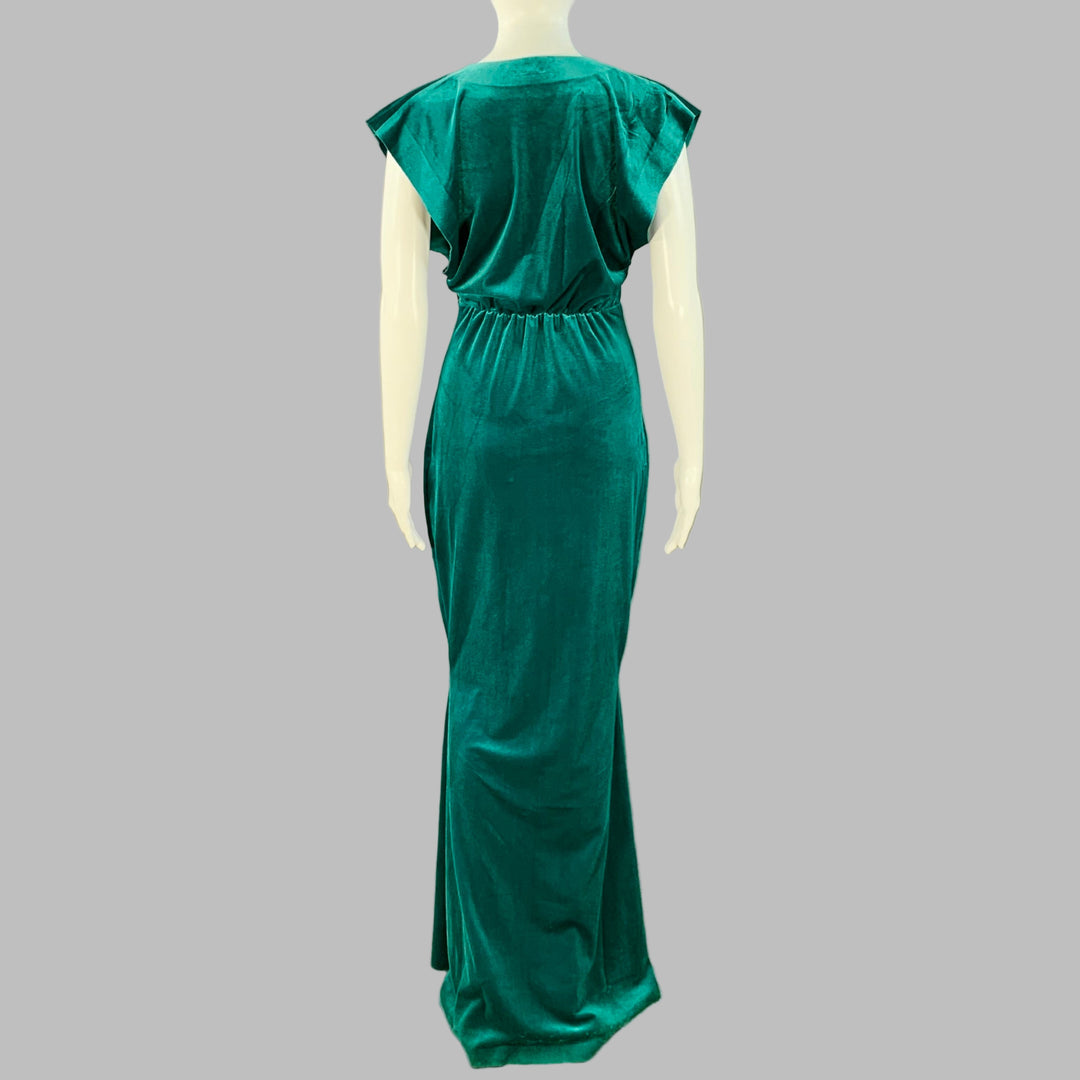 NORMA KAMALI Size XS Blue Green Polyester Blend Velvet V-Neck Evening Sui Generis Designer Consignment NORMA KAMALI Size XS Blue Green Polyester Blend Velvet V-Neck Evening Sui Generis Designer Consignment