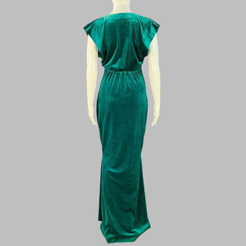 NORMA KAMALI Size XS Blue Green Polyester Blend Velvet V-Neck Evening Gown