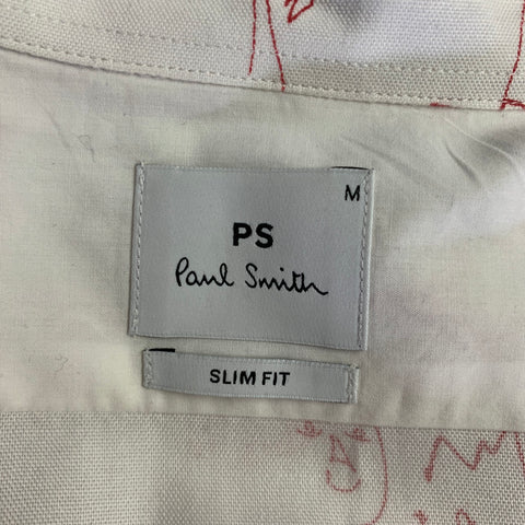 PS by PAUL SMITH Size M White Red Graphic Cotton Button Up Long Sleeve Shirt
