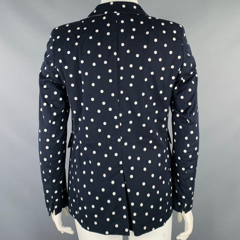 AKRIS Size 12 Navy White Cotton Blend Polka Dot Blazer