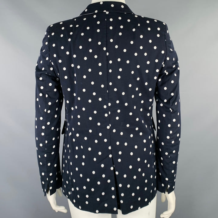 AKRIS Size 12 Navy White Cotton Blend Polka Dot Blazer
