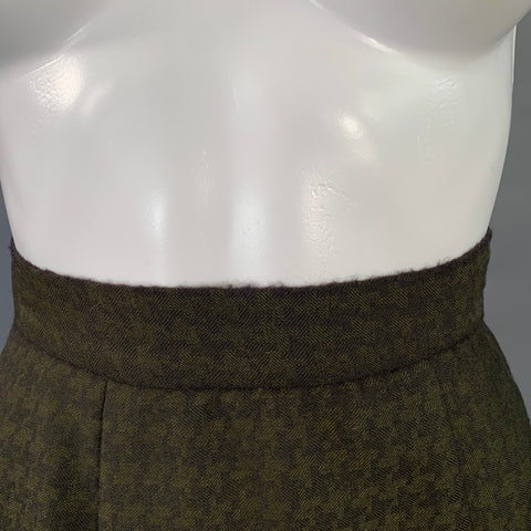OKW Size XS Green Wool Button Down Houndstooth Mini Skirt Suit