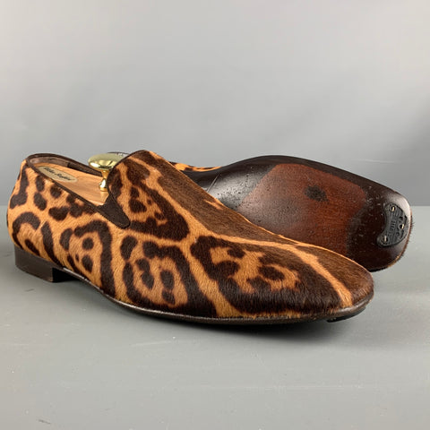 YVES SAINT LAURENT Size 8 Brown Tan Animal Print Leather Slip On Loafers
