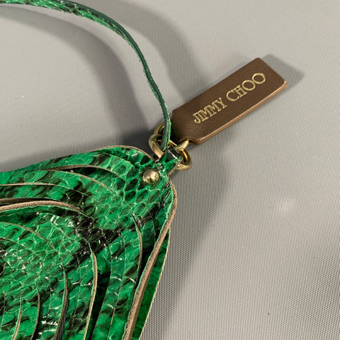 JIMMY CHOO Green Brown Snakeskin Leather Fringed Charm