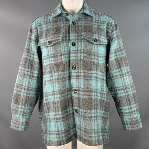 AMI by ALEXANDRE MATTIUSSI Size XS Blue Grey Plaid Oversized Shirt Jacket
